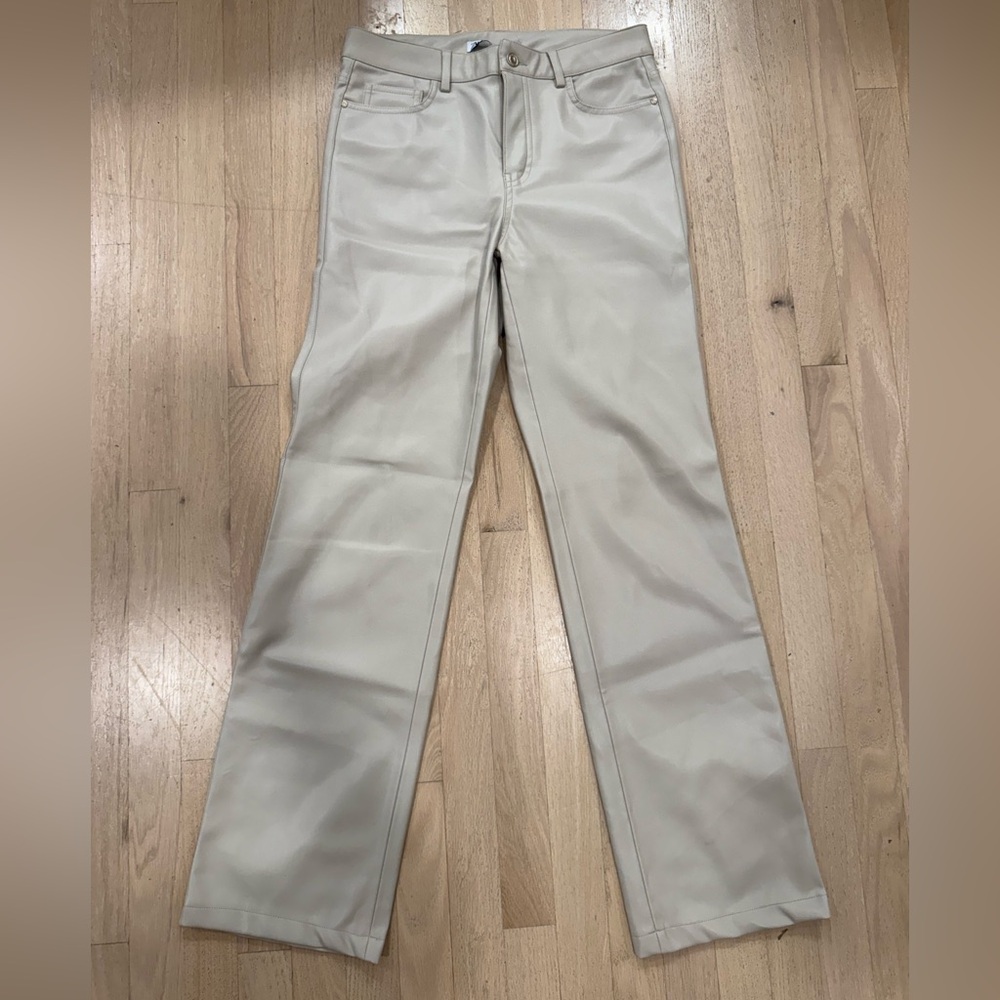 Zara tan cream faux leather pants size 6